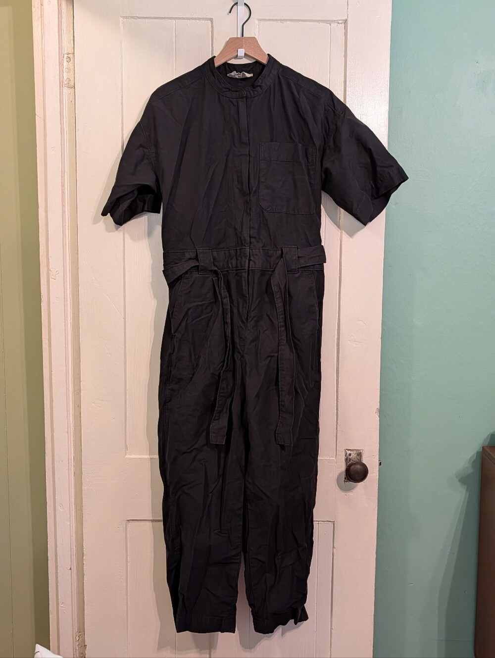 Everlane The Fatigue Short Sleeve Jumpsuit Black Size 6 New Minimal Cropped R76